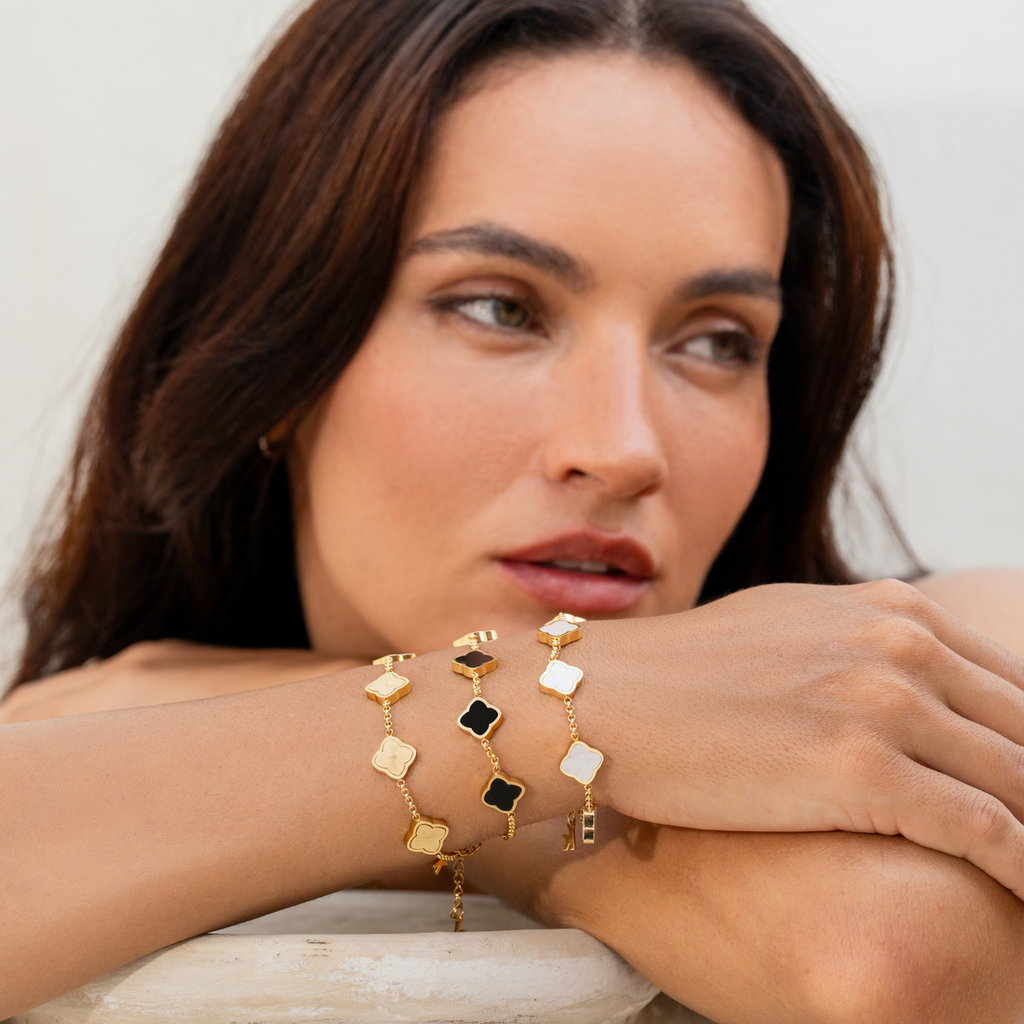 Celine Clover Bracelet - White-Black