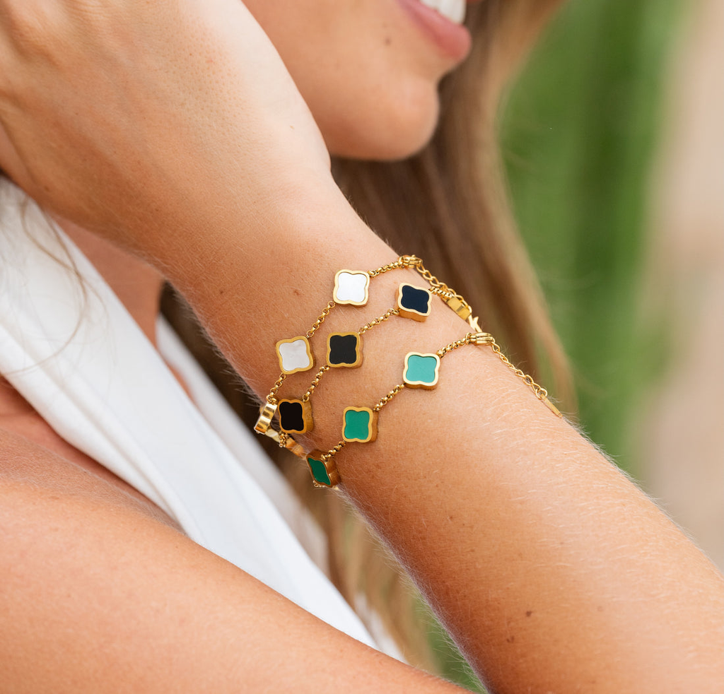 Celine Clover Bracelet - White-Black
